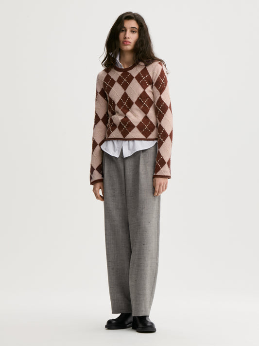 Johanna Knit Sweater In Spiced Berry Argyle by By Malene Birger - view 2