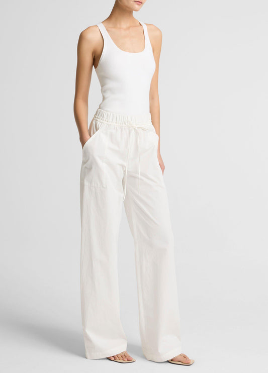 MID RISE COTTON DRAWSTRING PANT OFF WHITE