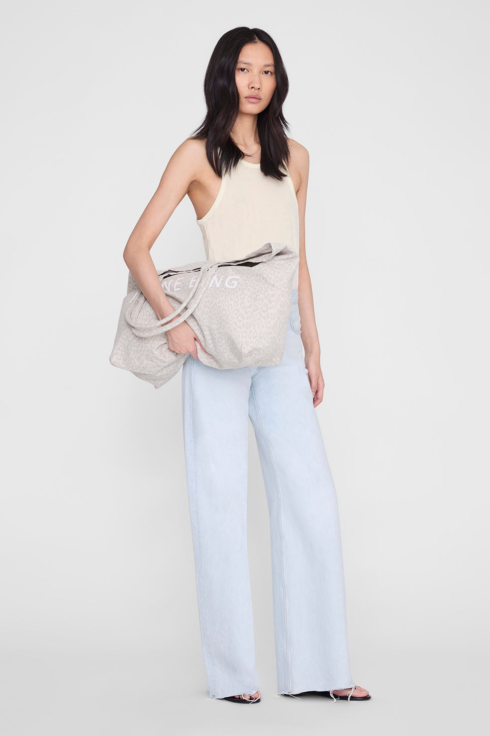 LEO CANVAS TOTE - WASHED WHITE LEOPARD