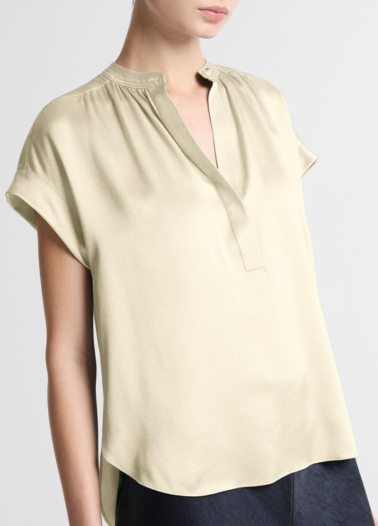 GATHERED NK CAP SLV BLOUSE CREME