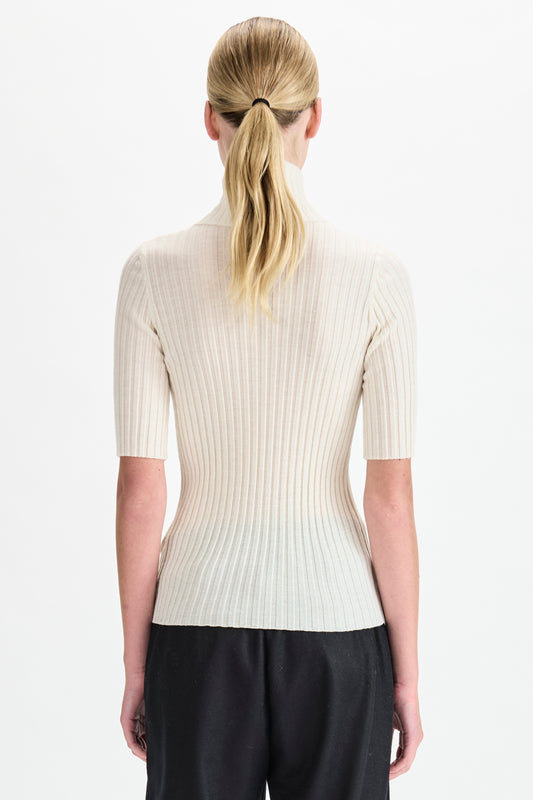 RIBBED KNIT SS TEE CHALK