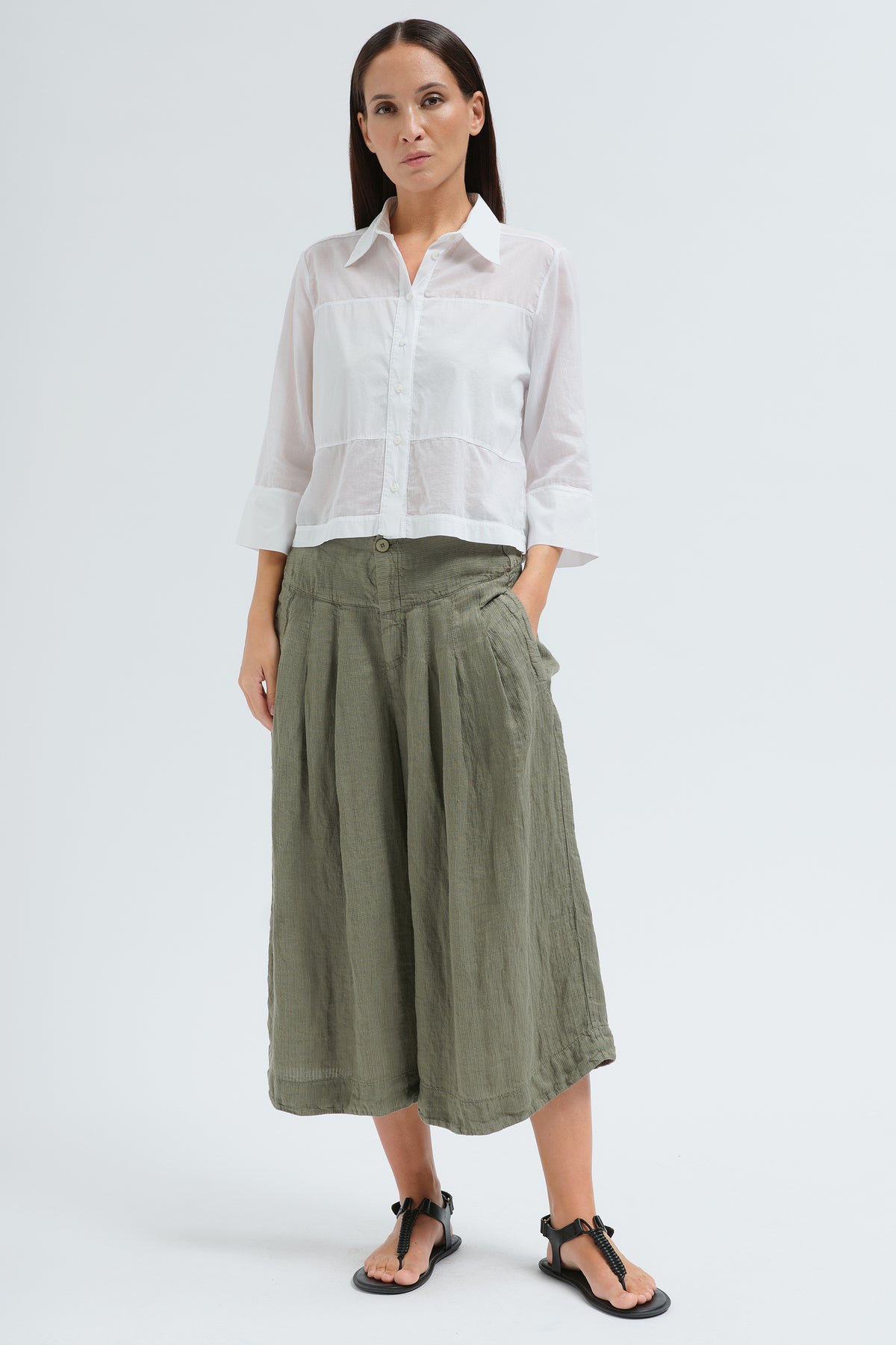 STRETCH POPLIN PANELLED SHIRT IN WHITE