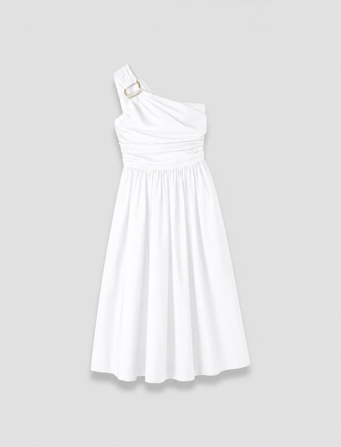 ROS ONE SHOULDER DRESS W MIDI SKIRT WHITE