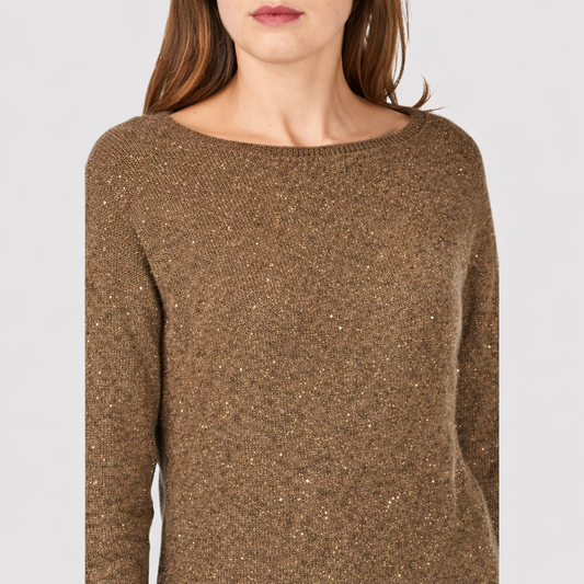 BOAT NECK SWEATER - OLIVE (KNIT WITH GOLD MICRO SEQUINS)