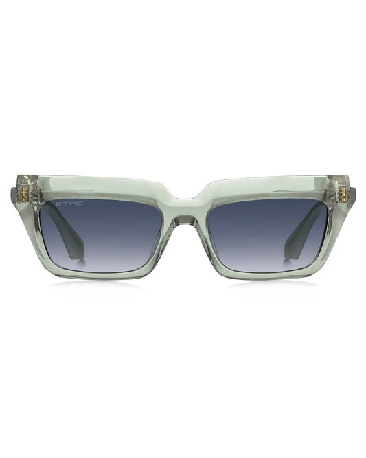 Sunglasses with a transparent frame and gradient lenses on a white background