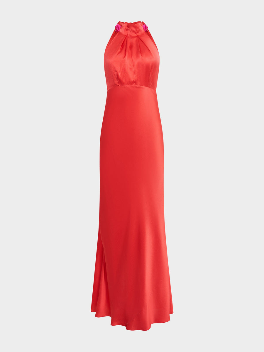 MICHELLE HIGH NECK MAXI GOWN HOT CORAL