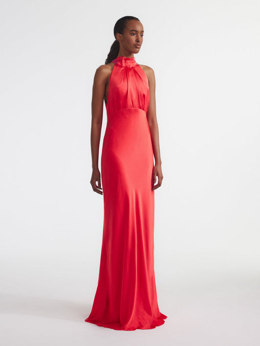 MICHELLE HIGH NECK MAXI GOWN HOT CORAL