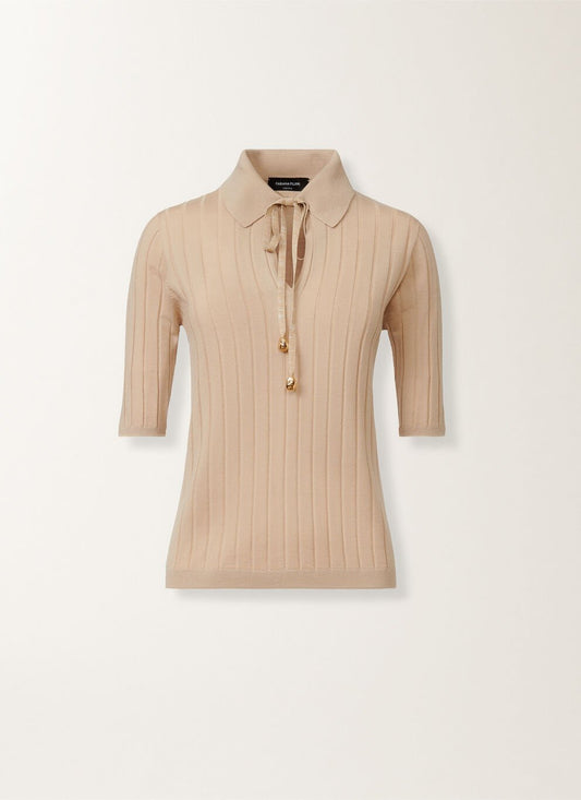 WIDE RIB KNITTED POLO W TIE & GOLD NUGGET