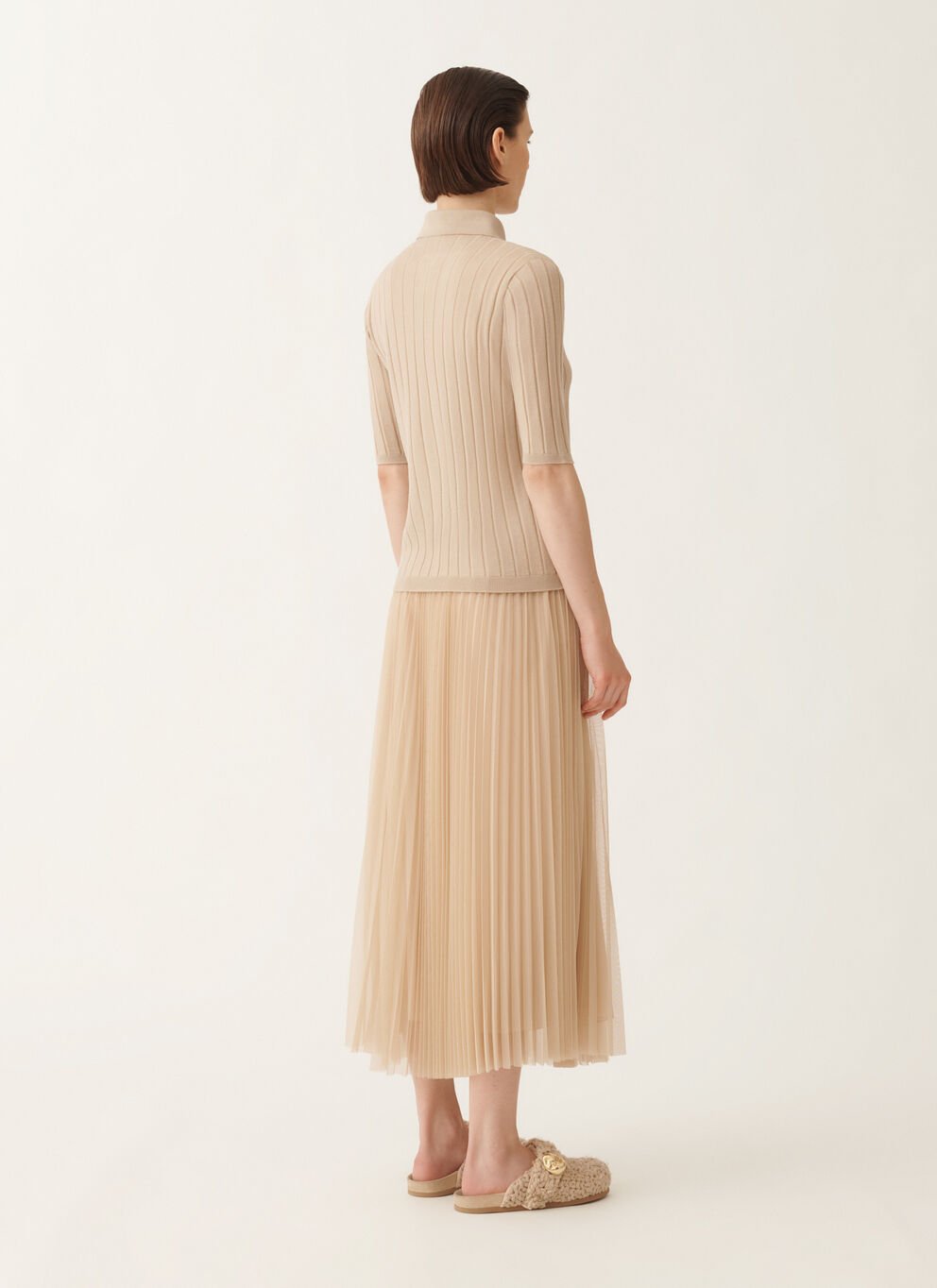 WIDE RIB KNITTED POLO W TIE & GOLD NUGGET