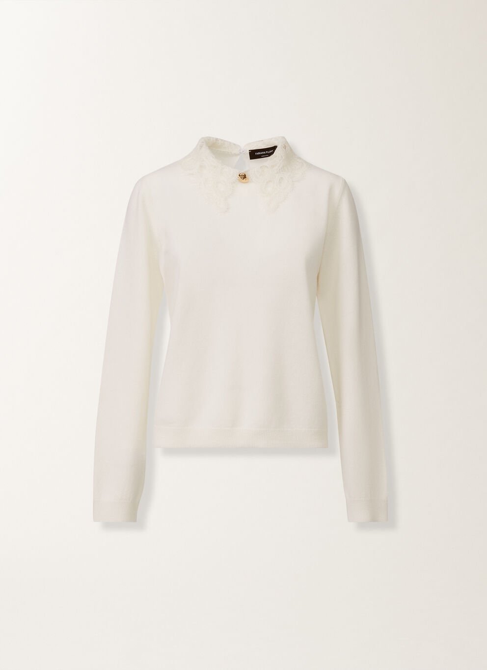 L/S KNTTED POLO W LACE COLLAR & GOLD NUGGET