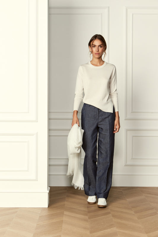 CASHMERE BLEND CREW NECK KNIT IN OFF WHITE LUREX