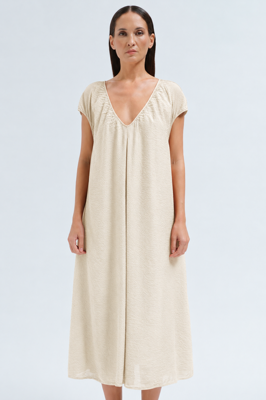 VISCOSE SILK DRESS IN SAND by TRANSIT PAR SUCH