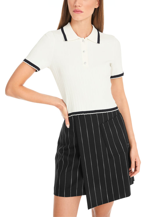 POLO KNIT WHITE W NAVY TRIM