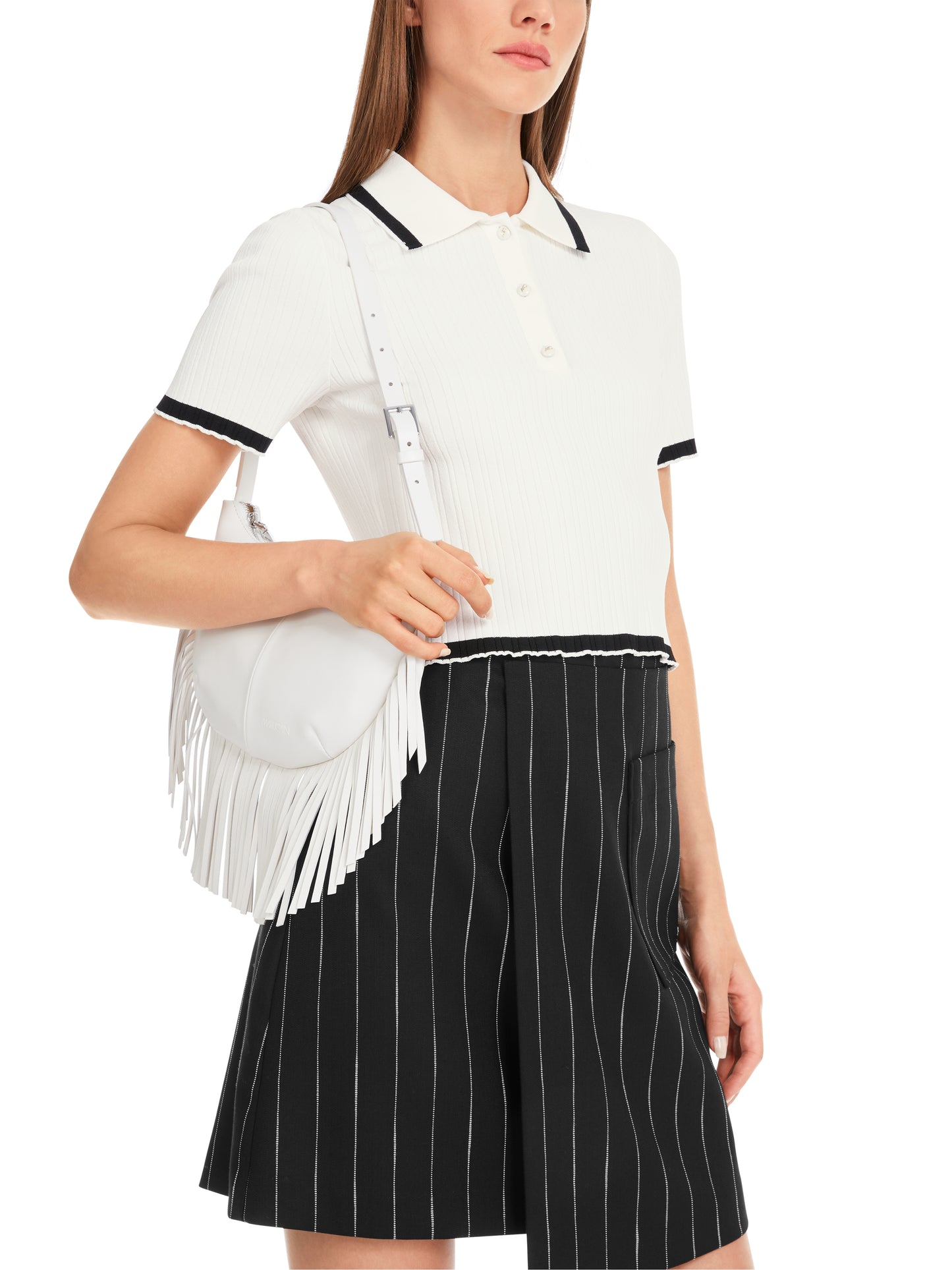 POLO KNIT WHITE W NAVY TRIM