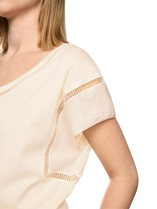 LATICE DETAIL T-SHIRT IN BRIGHT ECRU