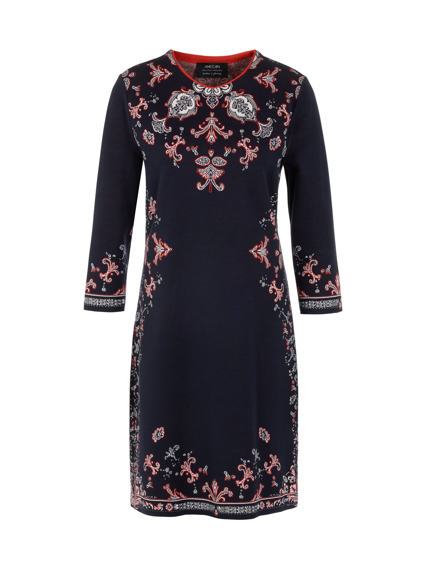 FINE JACQUARD PATTERN KNITTED DRESS NAVY