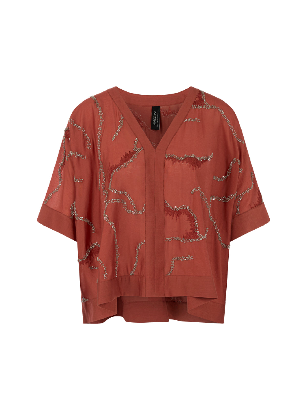 FLARED BLOUSE W PEARL EMBROIDERED RUSTY RED