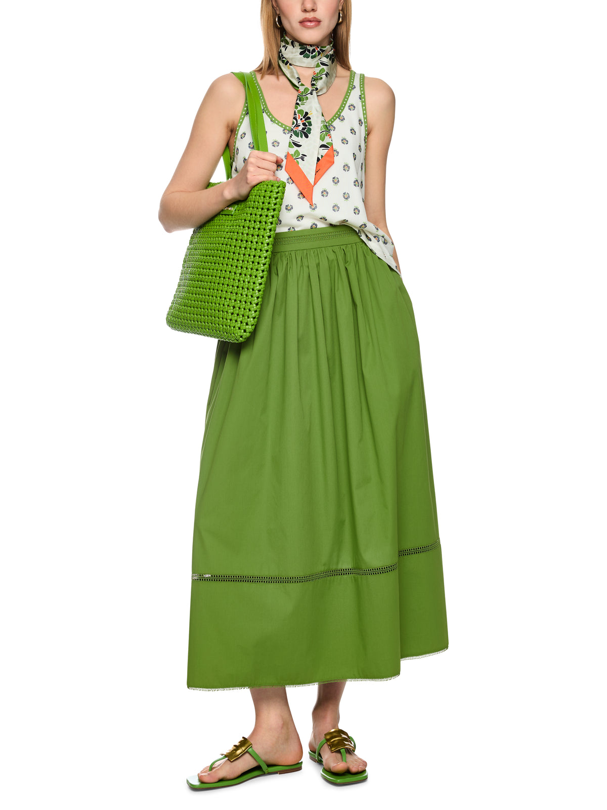 FLARED MAXI SKIRT W LACE IN SKIRT IN GARDEN GREEN