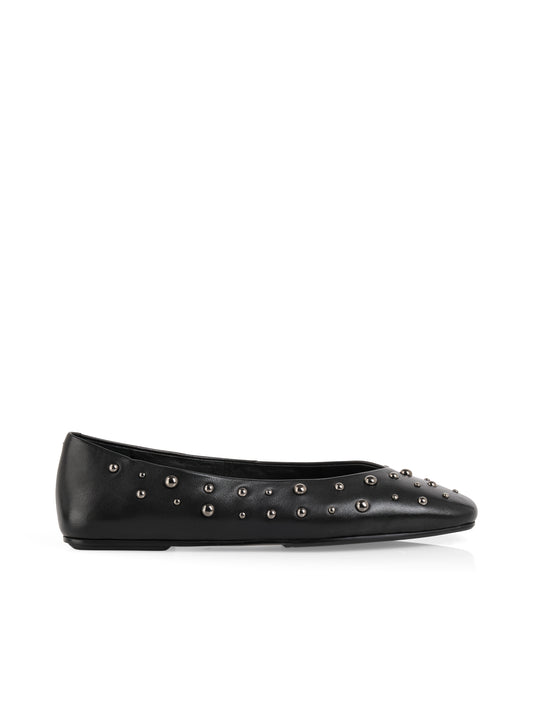 LEATHER BALLERINA FLATS W STUD BLACK
