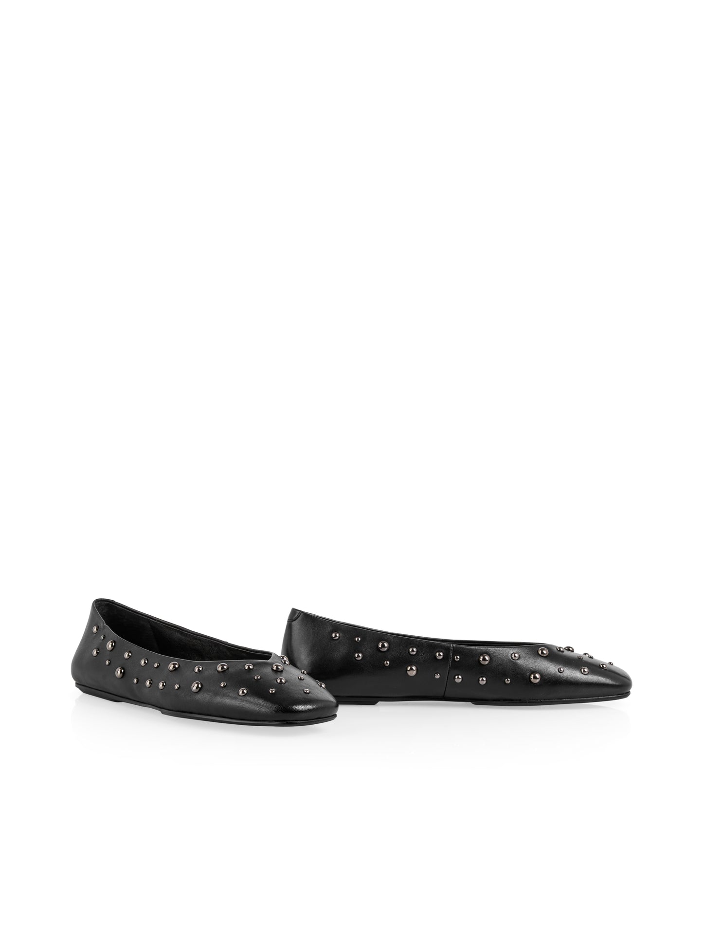 LEATHER BALLERINA FLATS W STUD BLACK