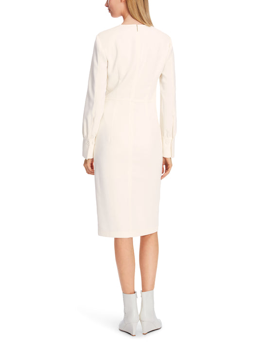 V-NECK RUCHED FRONT DRESS W L/SLEEVES