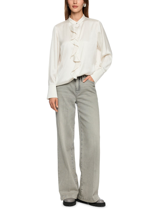 ELEGANT SILK BLOUSE W RUFFLE SMOKE