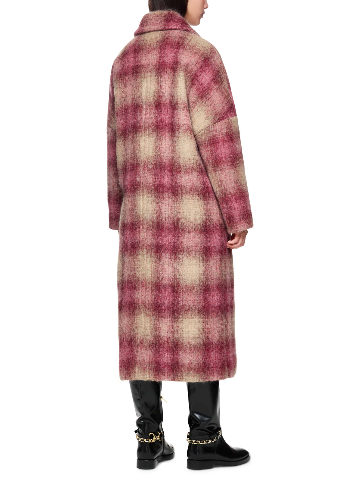 Maroon, Pink & Beige Soft Checked Coat at MOYA - view 7