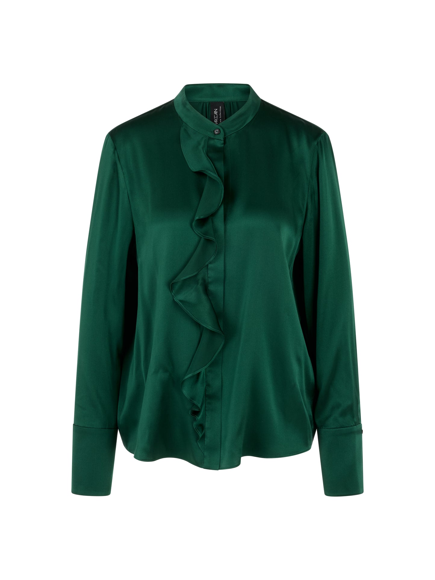 ELEGANT SILK BLOUSE W RUFFLE JADE GREEN