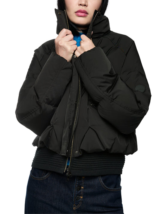 QUILTED DOWN JACKET BLACK W KNITTED CUFFS