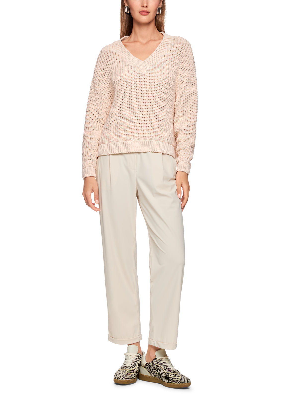 Cotton Blend V Neck Knit In Magnolia by Marc Cain - view 7