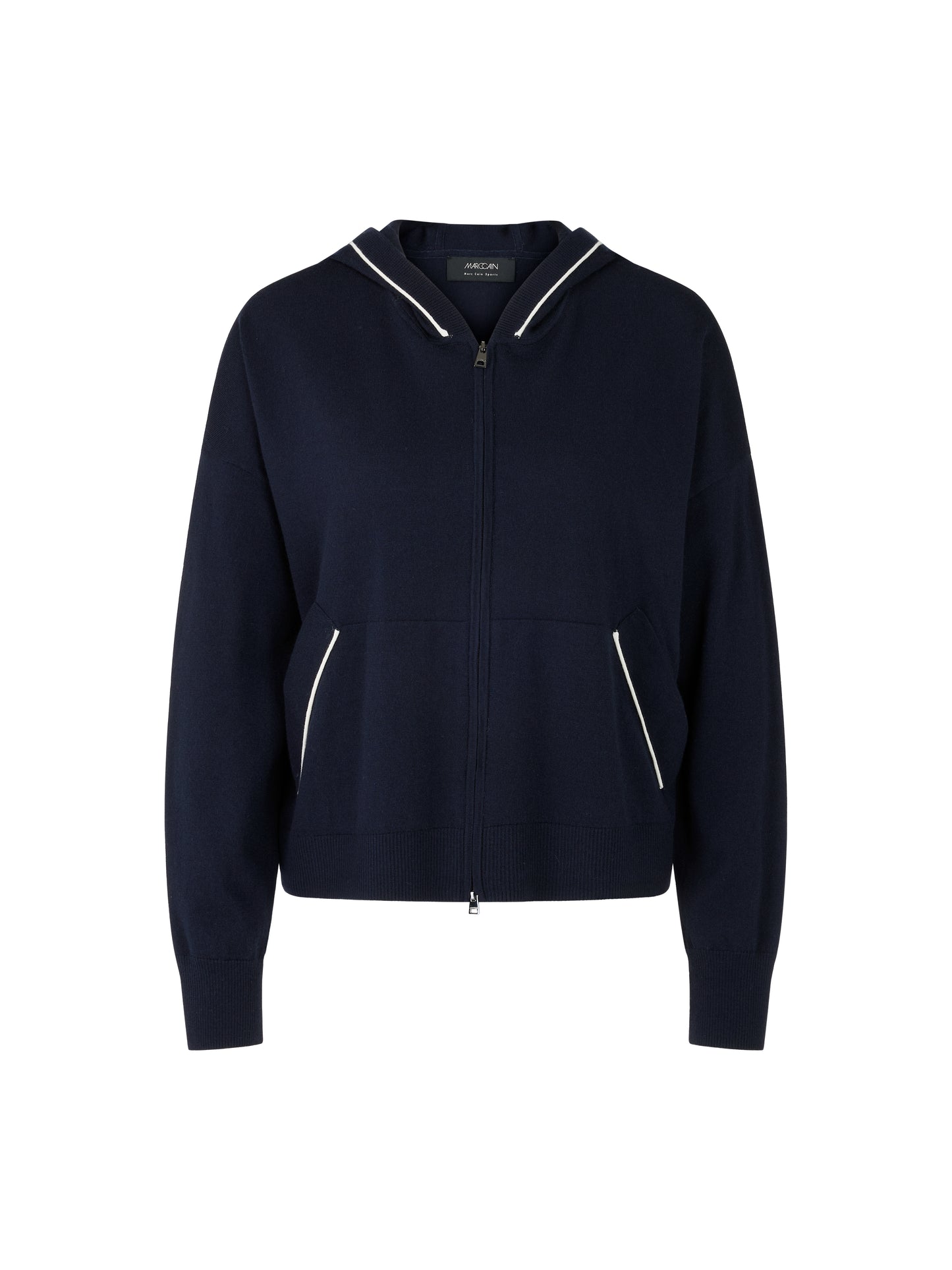 NAVY SPORT CARDIGAN W CREAM PIPE DETAIL