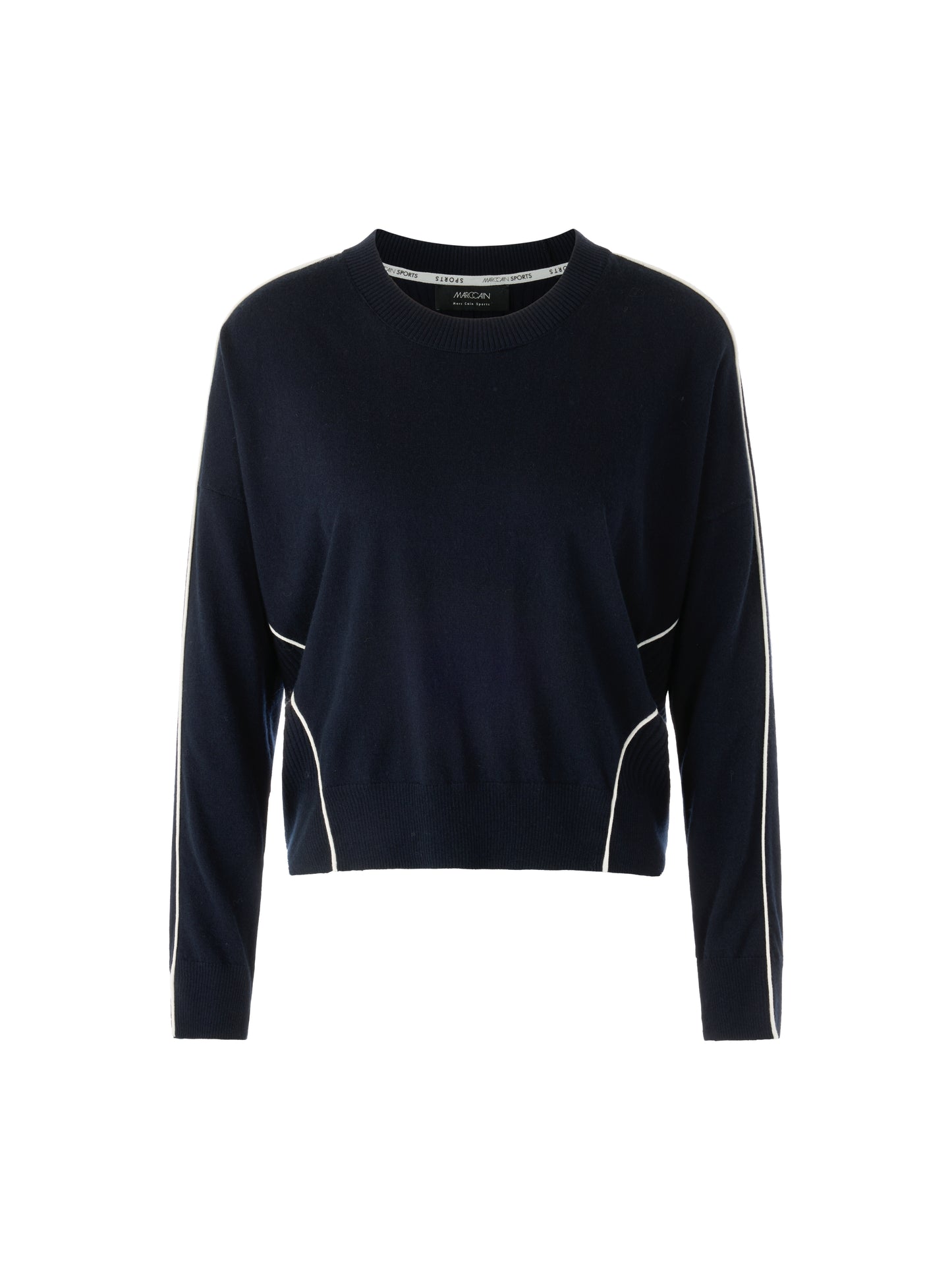 NAVY SPORT SWEATER W CREAM PIPE DETAIL