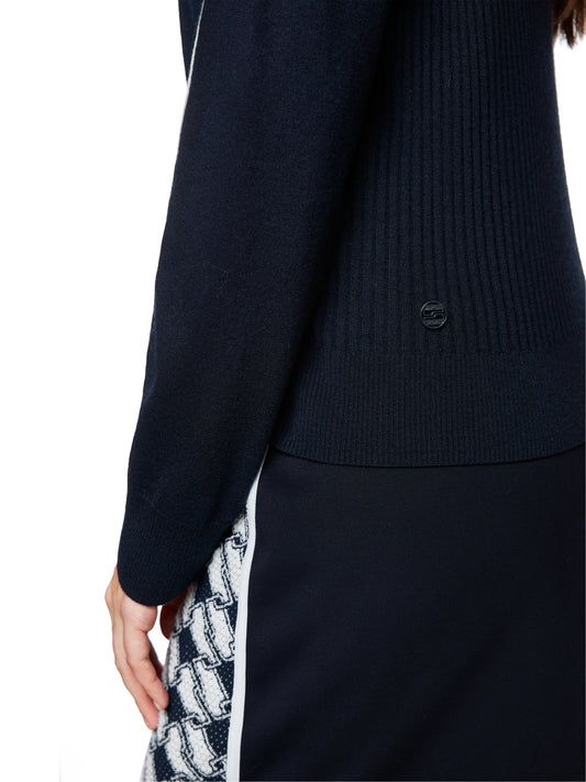 NAVY SPORT SWEATER W CREAM PIPE DETAIL