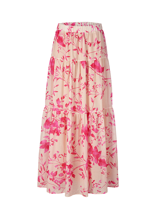 Floral print long flouncy skirt