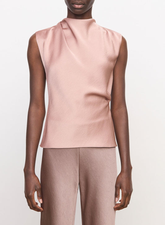 DRAPED COWL NECK BIAS SATIN TOP