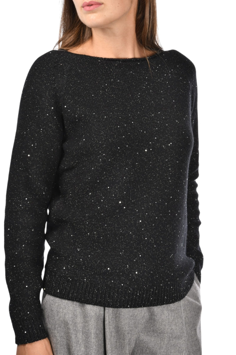 CASHMERE BOAT NECK MICRO SEQUINS