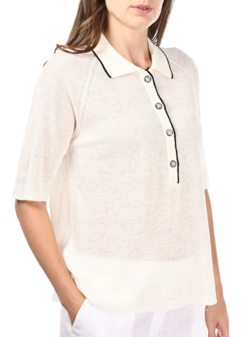 KNITTED POLO W BLACK TRIM