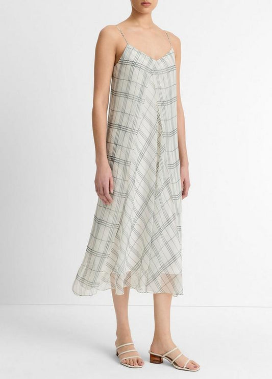 FENCED PLAID SHEER PANEL DRESS