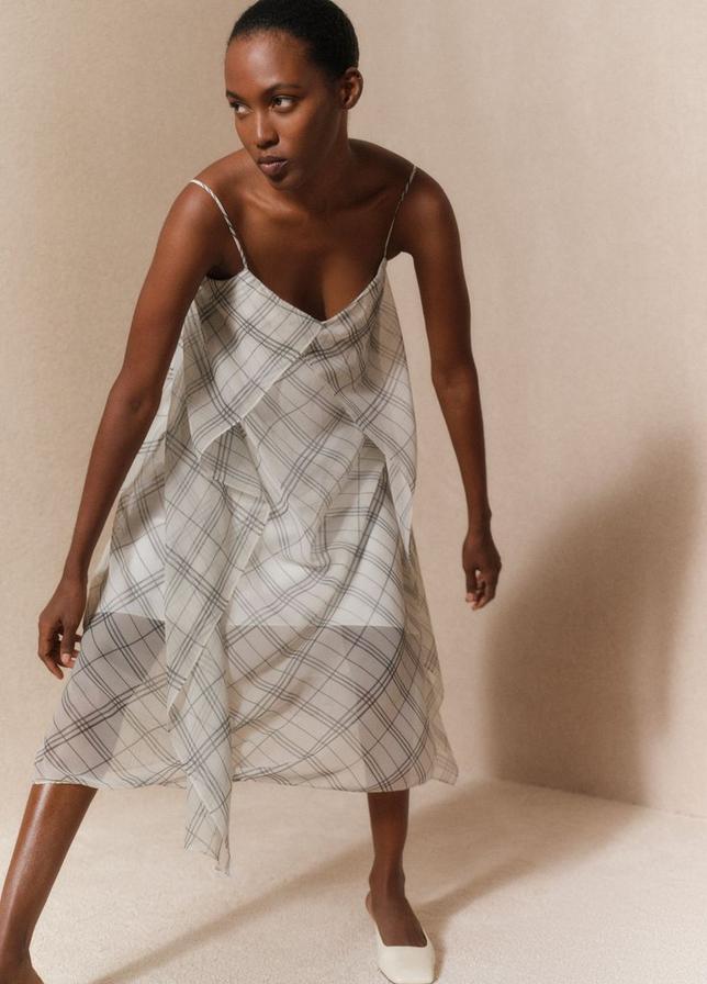 FENCED PLAID SHEER PANEL DRESS