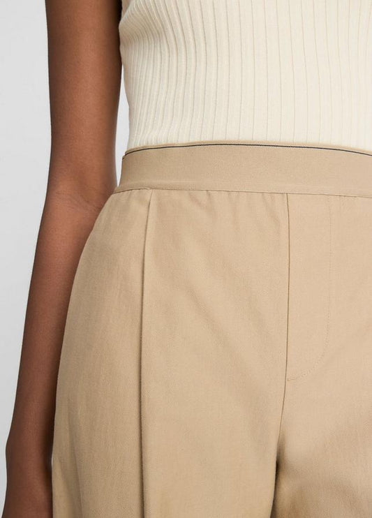 ELASTIC WAISTBAND COTTON & WOOL WIDE PANTS