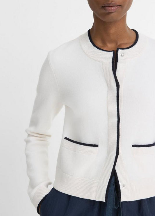 CONTRAST TIPPED SNAP CARDIGAN