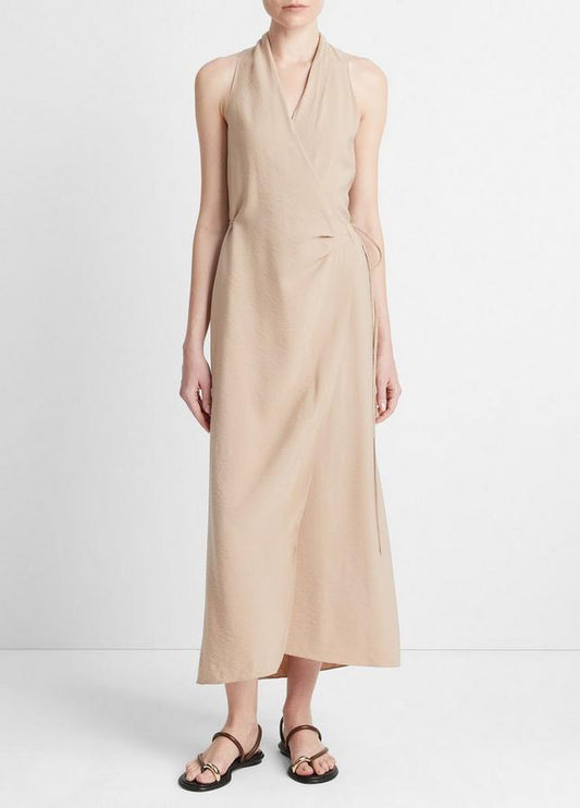 DRAPED NECK WRAP DRESS