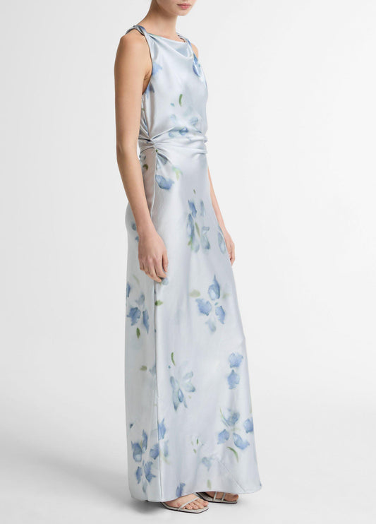 PETAL BLUR TWIST SHOULDER COWL NK DRESS SOFT GREY