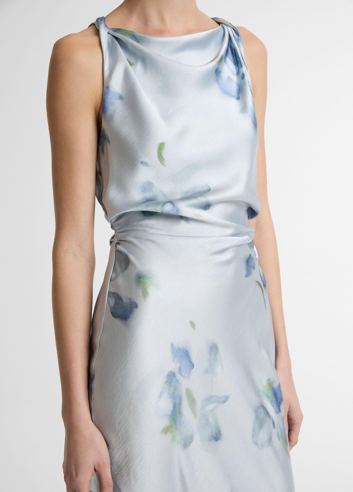 PETAL BLUR TWIST SHOULDER COWL NK DRESS SOFT GREY