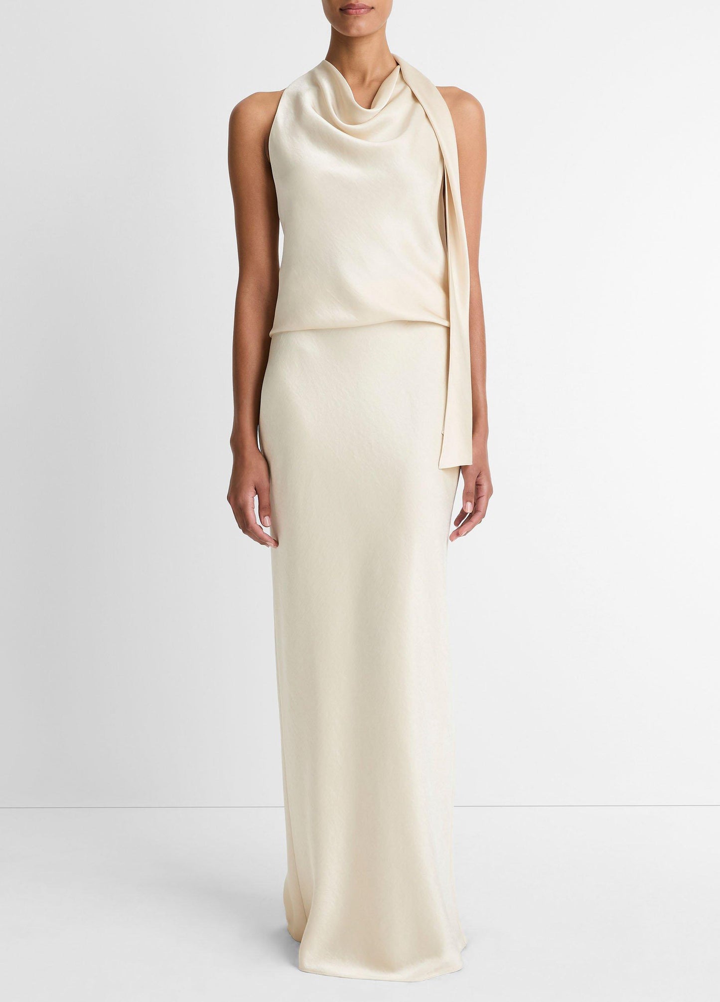 FLUID SATIN BIAS COLUMN SKIRT