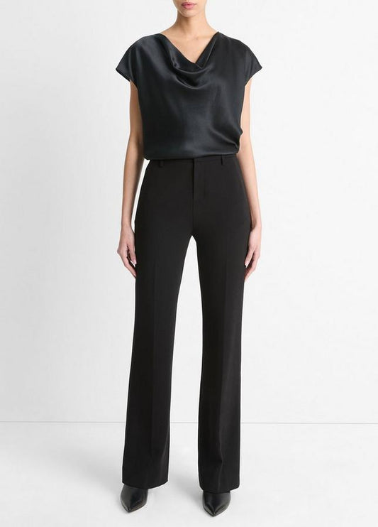 SILK COWL NECK CAP SLEEVE BLOUSE BLACK