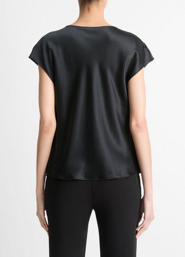 SILK COWL NECK CAP SLEEVE BLOUSE BLACK