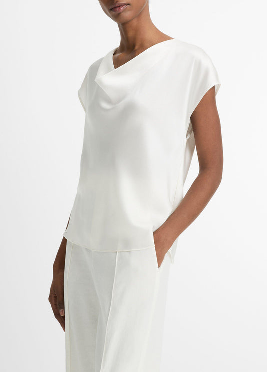 SILK COWL NECK CAP SLEEVE BLOUSE OFF WHITE