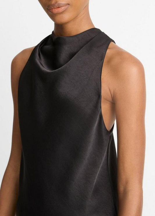 COWL NECK BIAS SATIN TOP BLACK