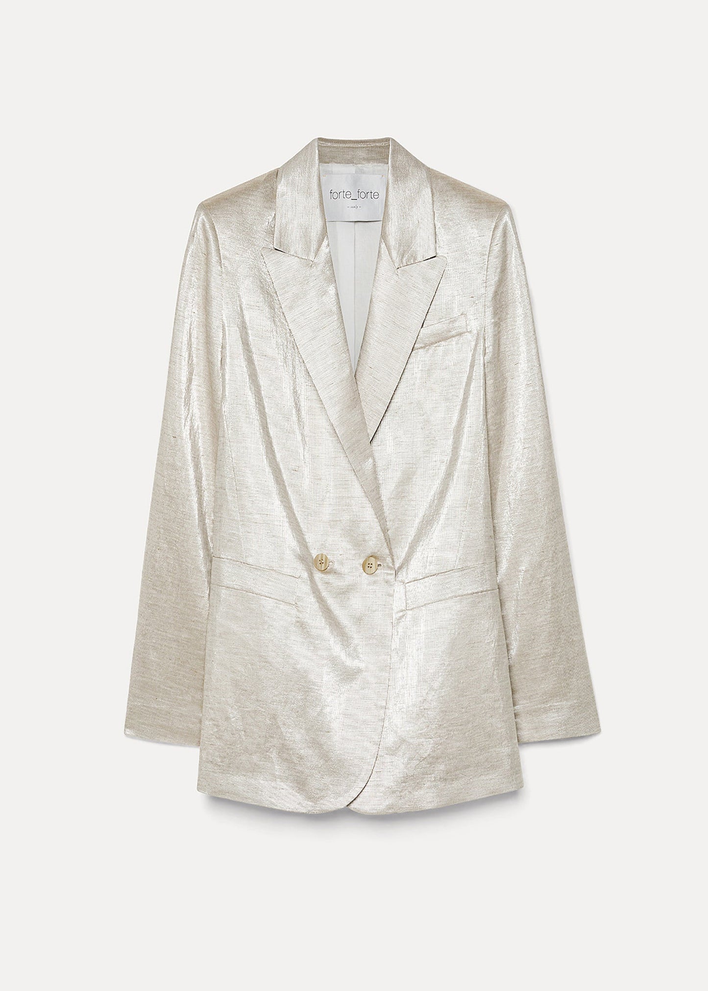 White blazer with gold buttons on a white background